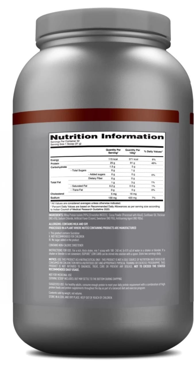 isopure whey protein powder low carb , 1.kg , 2.20lbs, ( Dutch chocolate)