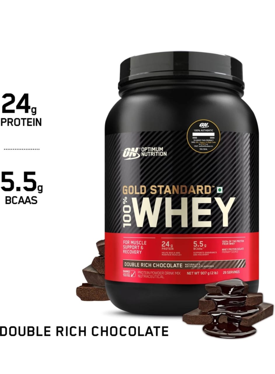 ON GOLD STANDARD 100% WHEY PROTEIN , 29SERVINGS, (2LBS, 907G) DOUBLE RICH CHOCOLATE)