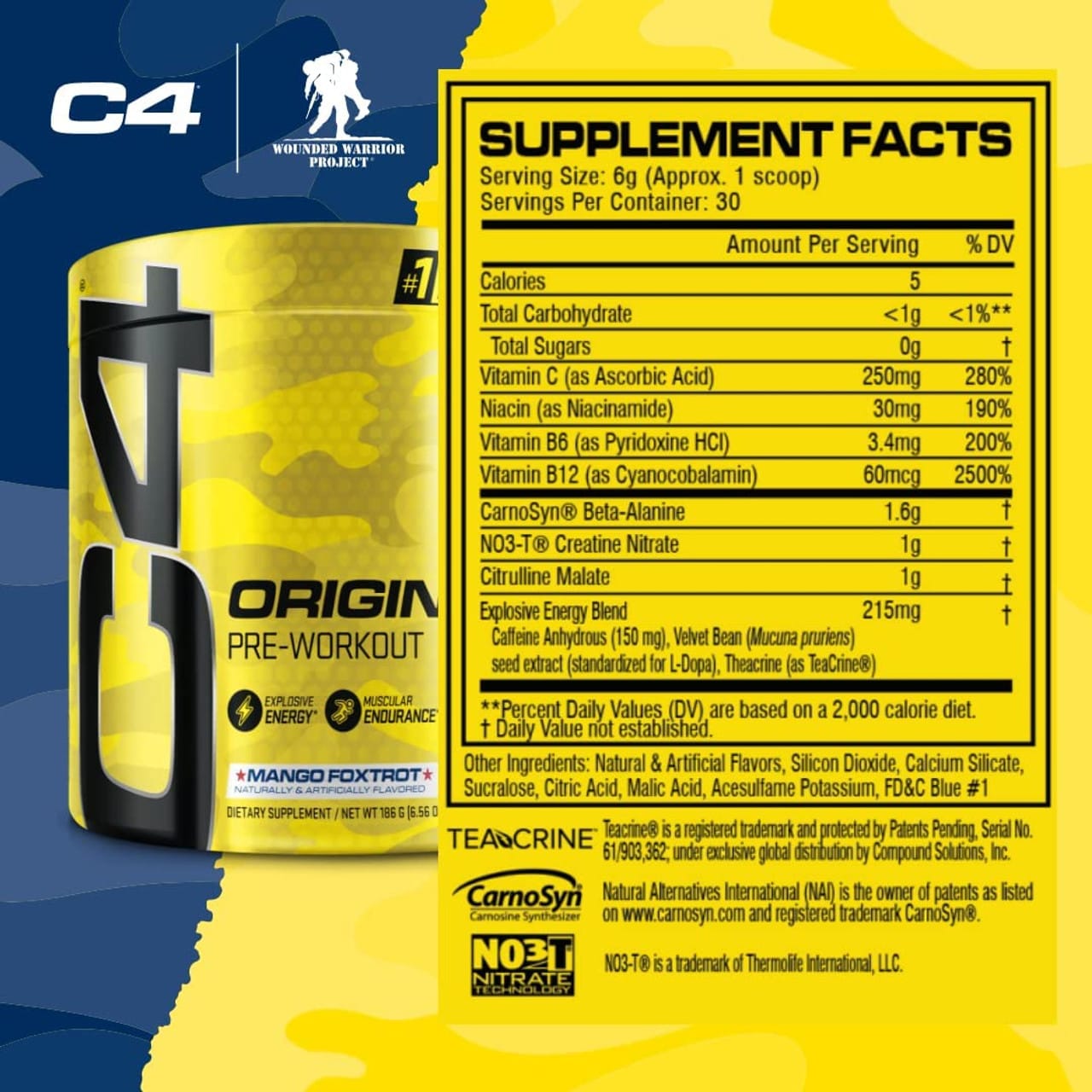 C4® Original Pre Workout Powder -30servings.C4 Original fuels explosive energy, endurance and focus with 150mg of caffeine content.